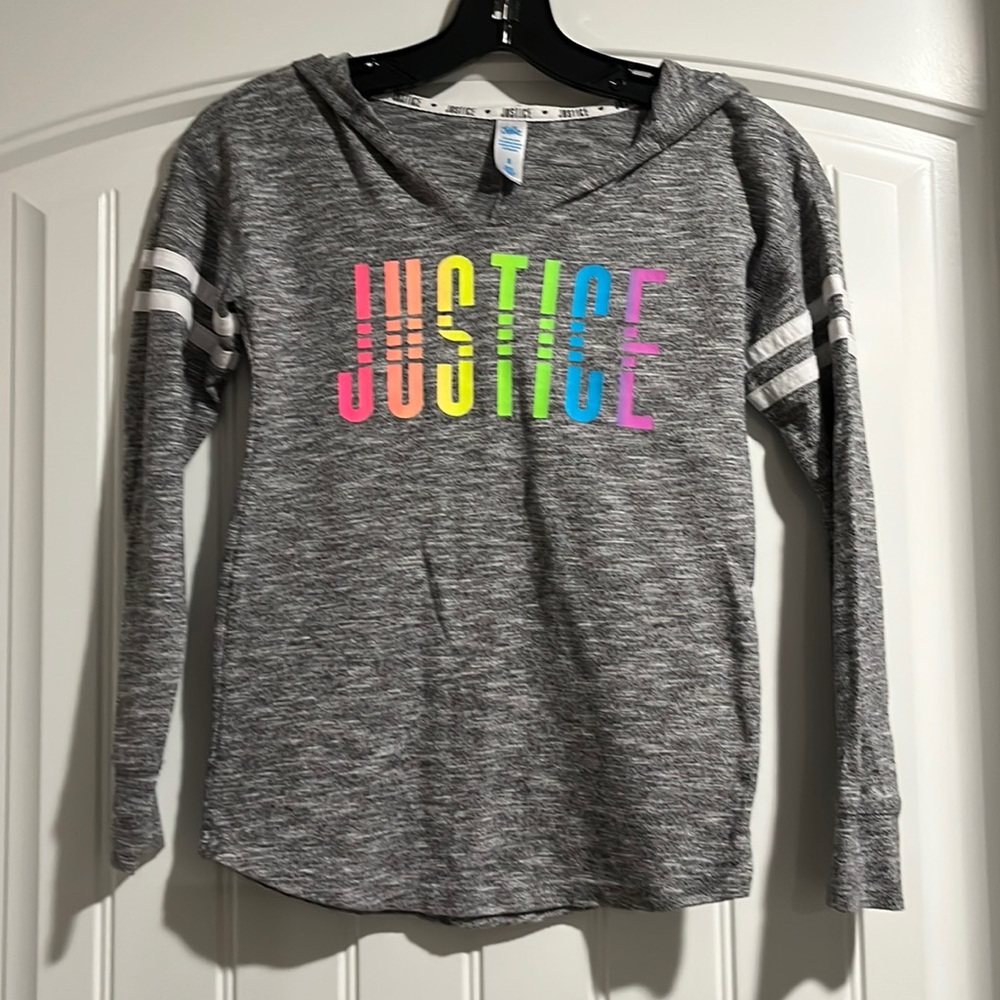Justice pullover with rainbow letters - super soft - great condition girls sz 8